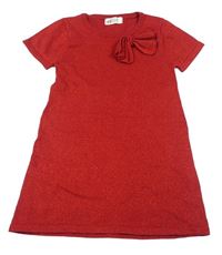Červené svetrové šaty s mašličkou a trblietkami H&M