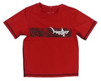 Tmavočervené UV tričko so žralokom a vzorom crazy shirt