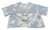 Světlemodro-biele batikované melírované crop tričko s Hedwigou - Harry Potter H&M