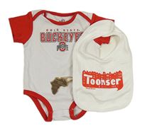 Bielo-červené body s nápisy + podbradník Baby Bugz