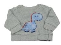 Šedá melírovaná žebrovaná mikina s dinosaurem PUSBLU
