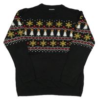 Čierny vianočný sveter so stromčekmi  a vločkami zn. thredbare