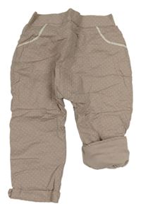 Béžové puntíkaté plátěné zateplené kalhotky s mašličkami NUTMEG