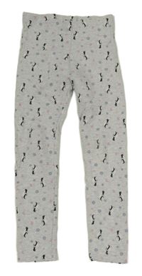 Svetlosivé melírované legíny s tučňáčky a vločkami a srdiečkami lupilu