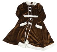 Kostým - Tmavohnědo-bílé plyšovo/kožešinové vánoční šaty se srdíčky - perníček H&M