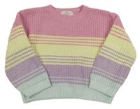 Ružovo-citronovo-fialovo-svetlomodrý rebrovaný žinylkový oversize sveter H&M