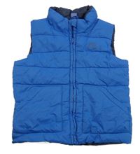 Modrá prešívaná šušťáková zateplená vesta s nápismi a číslom dopodopo