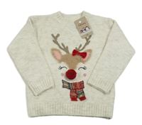 Nové - světlebéžovo-smotanový melírovaný sveter so sobom Nutmeg