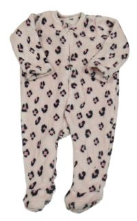 Svetloružová -ružovo-čierna vzorovaná plyšová kombinéza PEP&CO