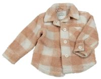 Starorůžovo-biely kockovaný huňatý podšitý košeľový kabát George
