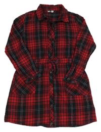 Červeno-čierno-bielo-zafírové kockované prepínaci košeľové šaty PEP&CO