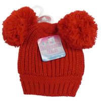 Nové - červená rebrovaná pletená čapica s bambulemi Soft Touch