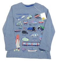 Nové - modré melírované triko s dopravními prostředky Mini Boden