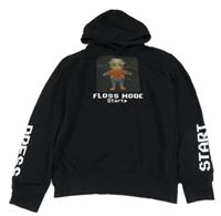 Černá mikina s obrázkem a nápisy a kapucí H&M