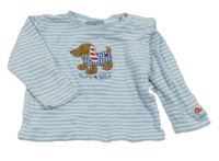 Světlemodro-biele pruhované tričko s psíkom Salt&Pepper