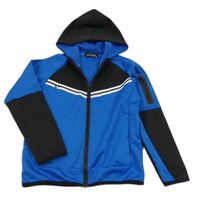 Safírovo-černá propínací sportovní mikina s pruhy a kapucí RUN BOY