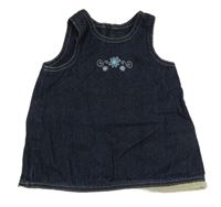 Tmavomodré rifľové šaty s kvetmi