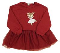 Tmavočervená teplákovo/tylová šatová tunika so sobom SHEIN