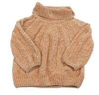 Pudrový melírovaný vzorovaný žinylkový svetrový rolák C&A