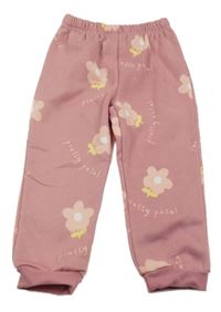 Starorůžové teplé tepláky s kytičkami 