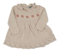 Světlepudrové vzorované svetrové šaty s 3D kvety a volánikom TAHARI