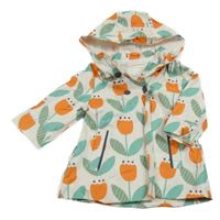 Bílý plátěný jarní kabát s tulipánky a límečkem a kapucí Next