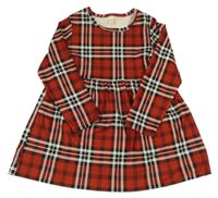 Rezavo-čierno-smotanové kockované vzorované šaty