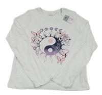 Nové - biele tričko so sluncem - jin a jang a motýlikmi PRIMARK