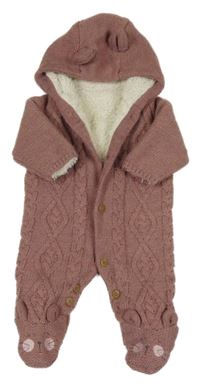 Starorůžová pletená zateplená kombinéza se vzorem a kapucí s oušky George