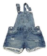 Modré šisované rifľové na traké kraťasy s vyšúchaním a čipkou Denim Co.