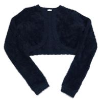 Tmavomodré chlupaté propínací svetrové bolérko so trblietkami Next