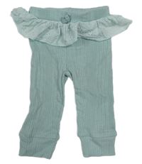 Mentolové rebrované tepláky s volánikom s madeirou Charlotte&Star