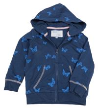 Tmavomodrá propínací mikina s motýlky a kapucí POCOPIANO