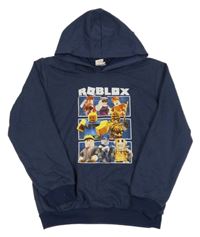 Tmavomodrá mikina s potiskem - Roblox a kapucňou