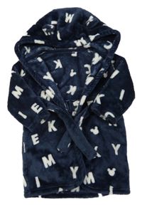 Tmavomodrý plyšový župan s Mickey a nápisy a kapucí s oušky George