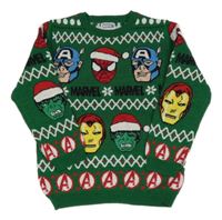Tmavozelený vzorovaný sveter s Avengers s vánočním motívom PRIMARK