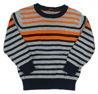 Sivo-tmavomodro-oranžový pruhovaný sveter George