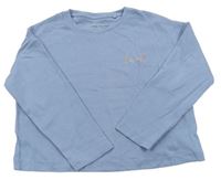 Modré rebrované crop oversize tričko s nápisom zn. Next