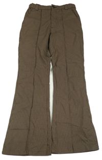Hnědo-černé kostkované flare chino kalhoty H&M