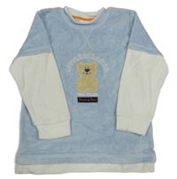 Světlemodro-biela zamatová mikina s medvěďom TCM