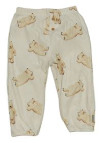 Smotanové zamatové tepláky s medveďmi Hema