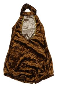 Hnědý sametový cvičební kraťasový overal s flitry