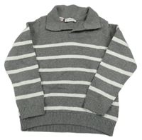 Sivo-biely pruhovaný sveter s golierikom Mango