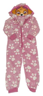 Ružová chlpatá kombinéza s tlapkami a kapucí - Skye Nickelodeon