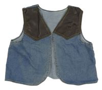 Modro-hnedá riflovo/koženková vesta