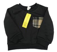 Nové - Čierna mikina s kockovanou vreckom Shein