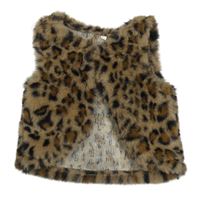 Hnedá kožušinová vesta s leopardím vzorom