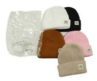 Nové - 5x čepice s nášivkou - hnědá + černá + bílá + růžová + béžová