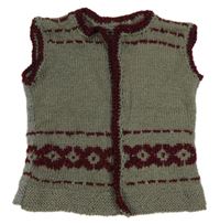 Sivo-vínová trblietavá svetrová vesta so vzorom