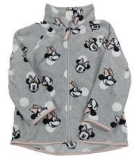 Šedá melírovaná puntíkatá fleecová propínací mikina s Minnie H&M